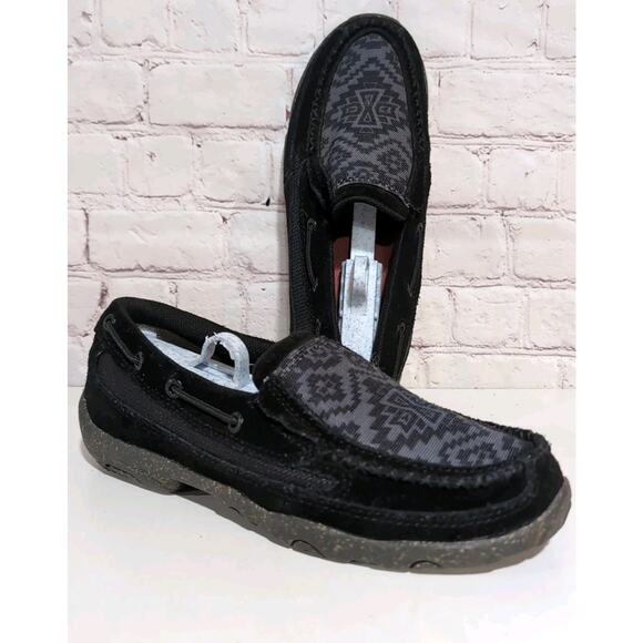 TWISTED X Aztec Print Canvas & Suede Loafers Driving Mocs Women's Sz 7.5 Black - Picture 1 of 11